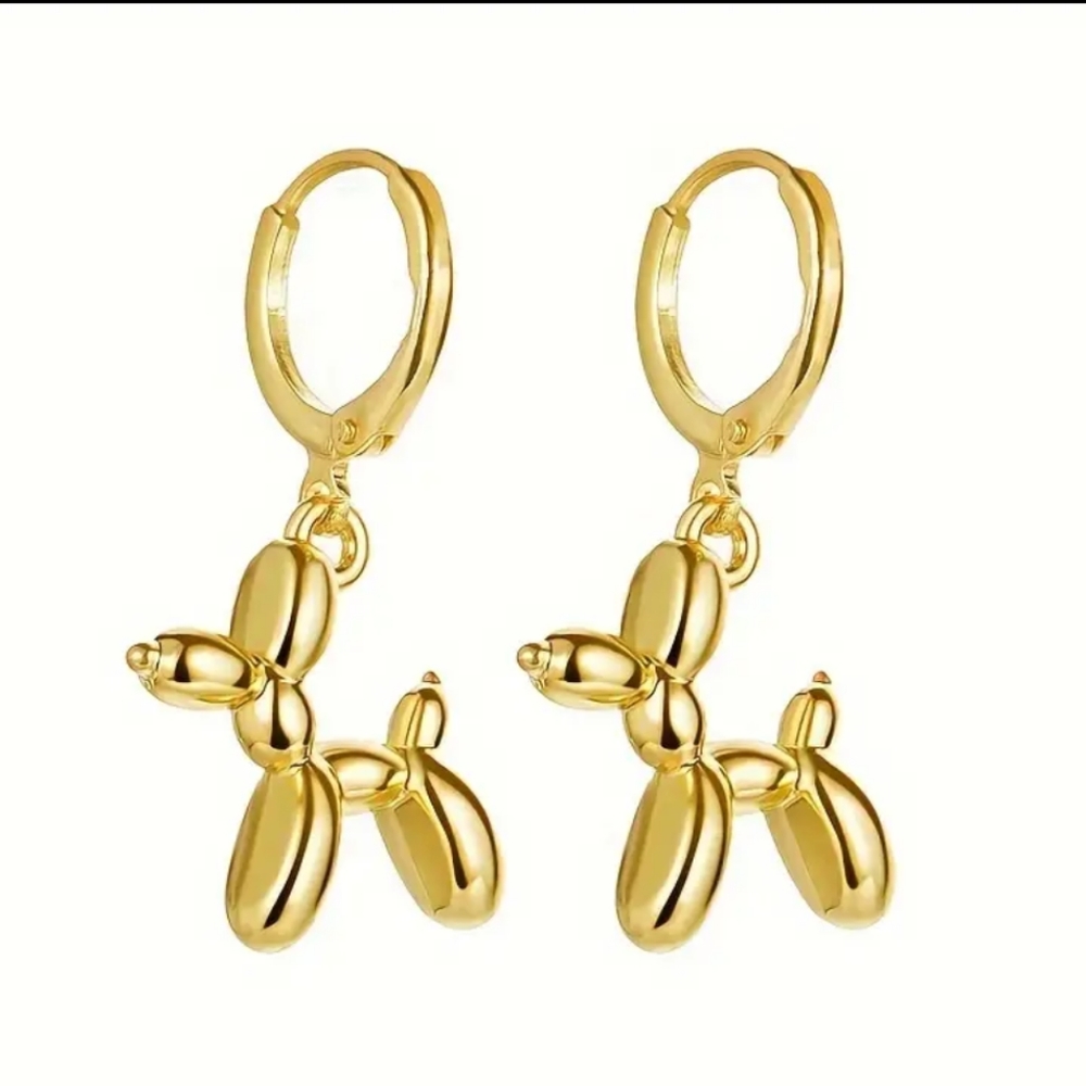 Cute Gold Dangle Balloon Dog Earrings